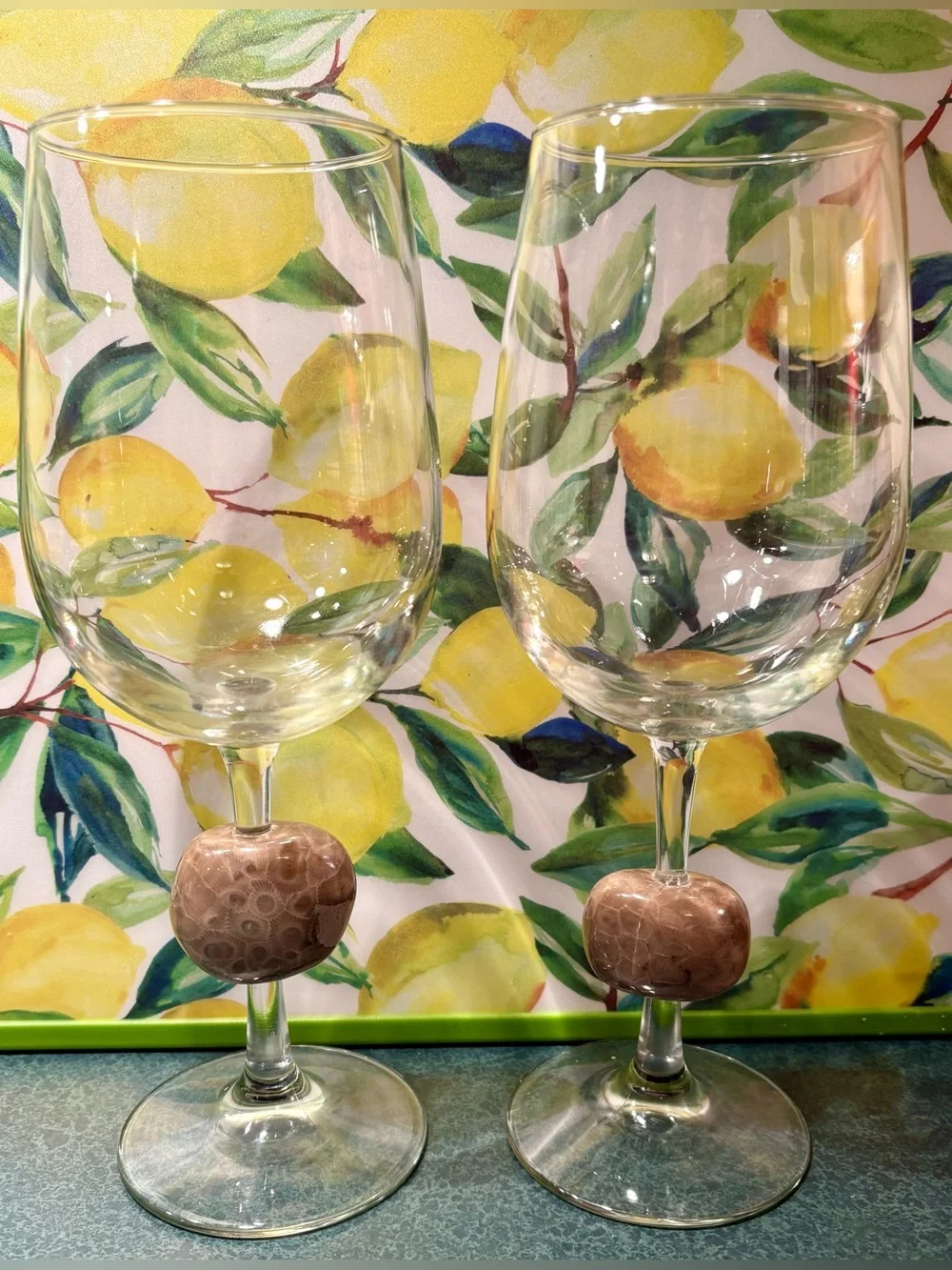 Set of Two Unique Stemmed 16oz Wine Glasses